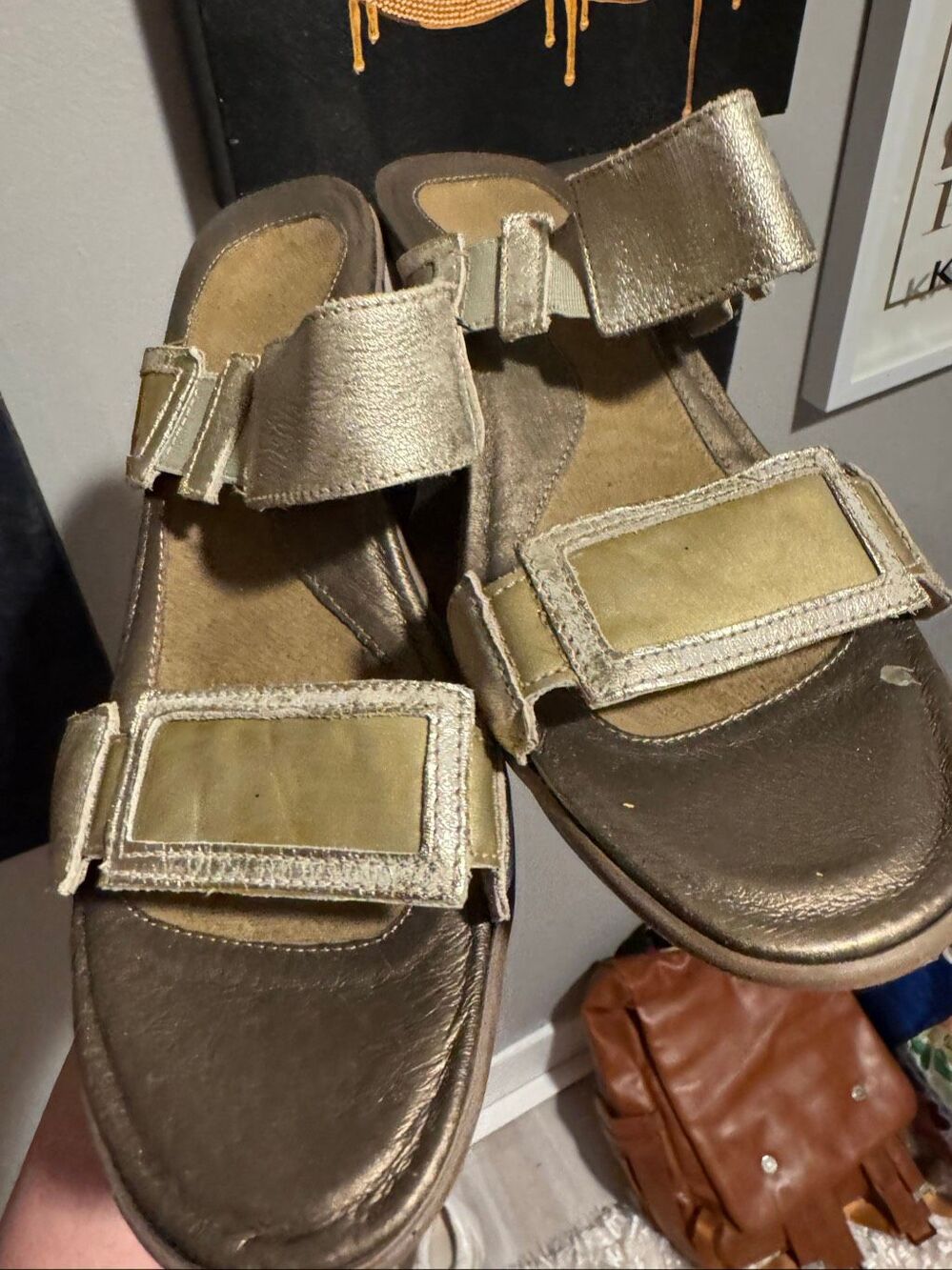 41/10 luxury fashion Naot treasure wedge sandals gold- elastic slide slip on sho - Picture 2 of 10